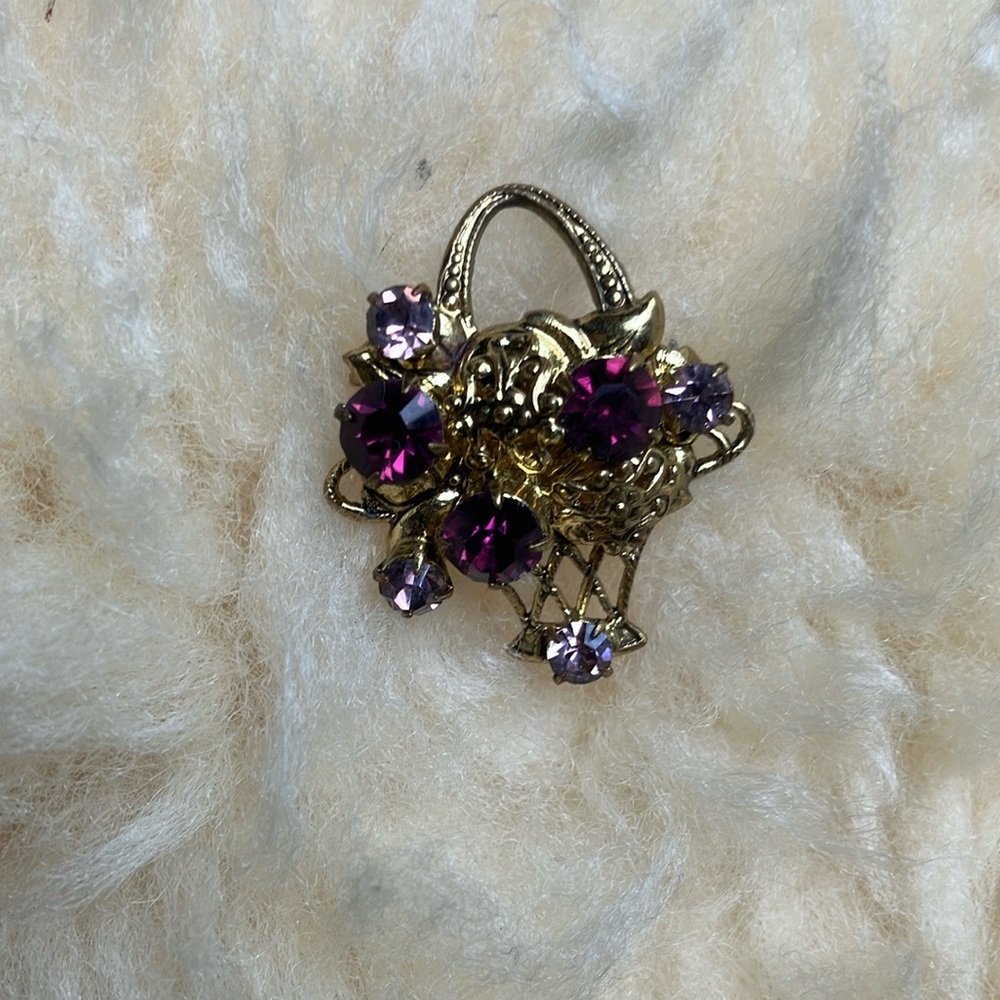Elegant Gold and Purple Floral Brooch